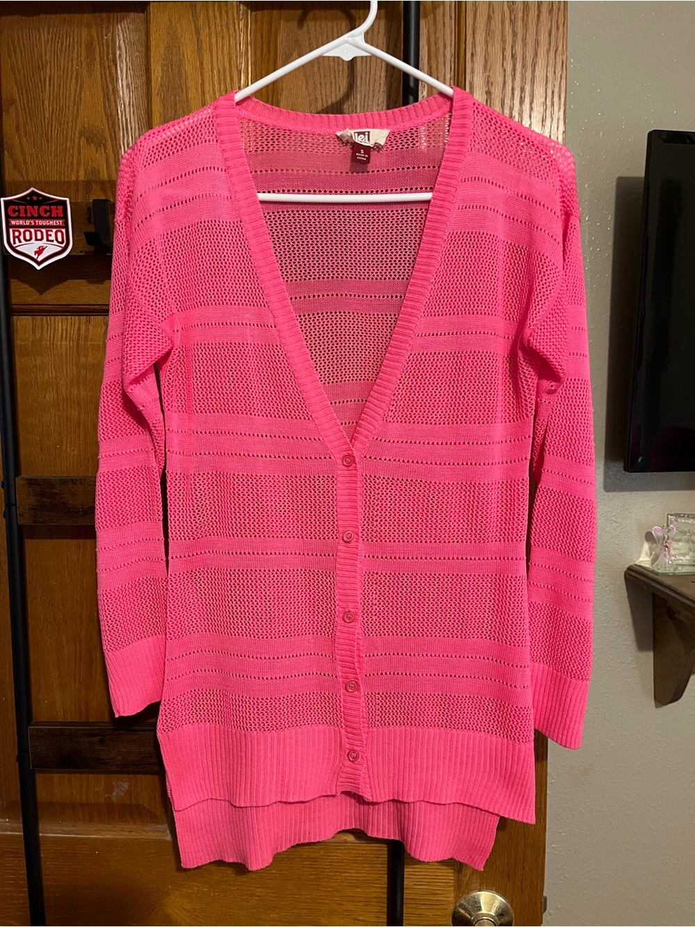 lei Hot Pink Open-Knit Button Cardigan